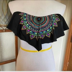 Peacock design strapless bathing suit top